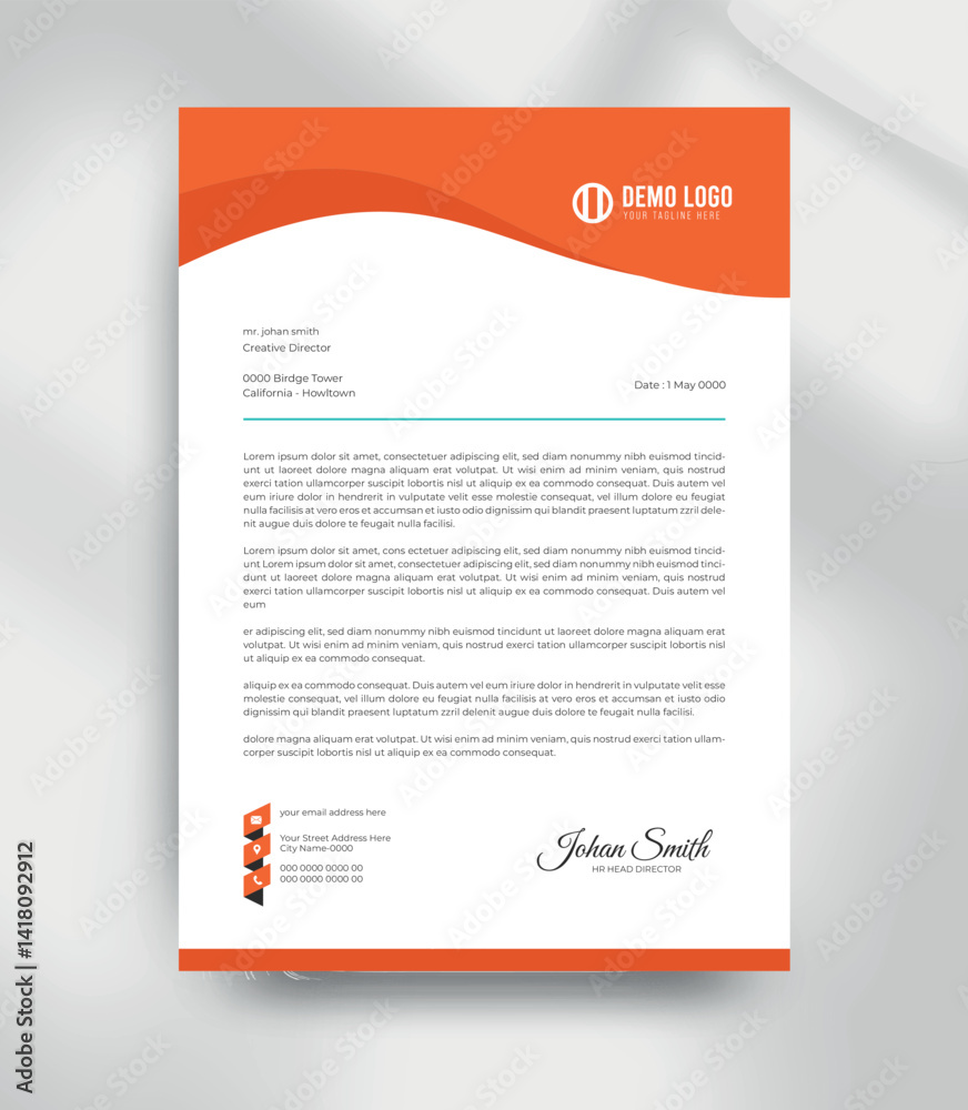 Modern Orange A4 Letterhead Template for Business and Corporate Branding Modern Orange A4 Letterhead Template for Business and Corporate Branding