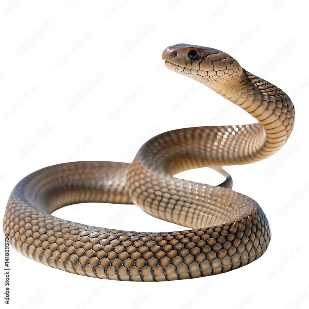 Fototapeta premium eastern brown snake in Transparent Background Closeup of a Boa Constrictor Showing Detailed Scales and Pattern