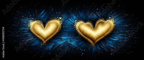 two golden hearts with a bu...