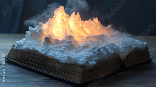 A surreal book where each page has different font weights, text melting from bold to light, dreamlike atmosphere 