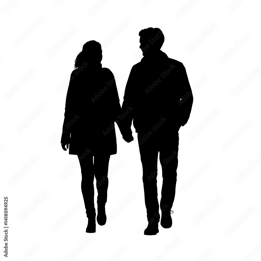 Silhouette of a loving couple, man and woman, vector illustration