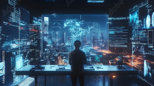 A high-tech holographic mockup studio, designers placing virtual objects into real-world environments, ultra-HD 