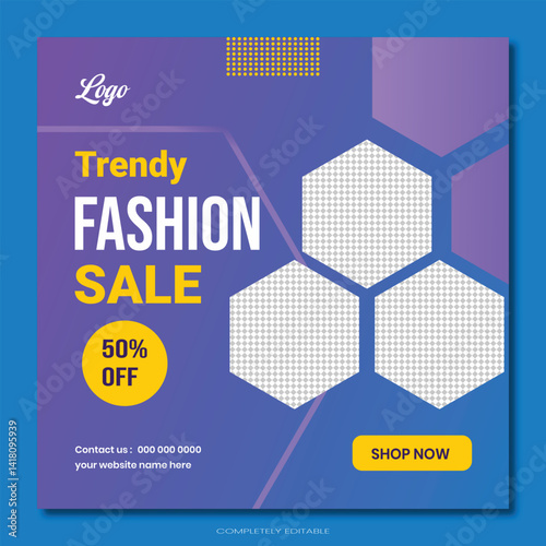 Trendy fashion sale social media post template design. Suitable for social media post, instagram story and web ads.