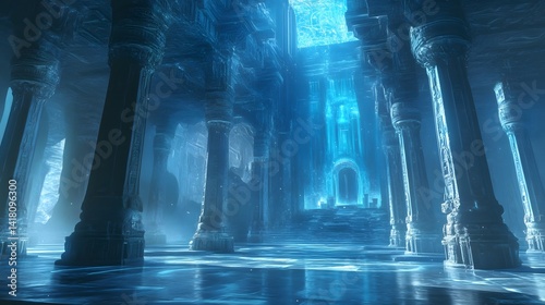 A grand library of ancient and modern icons, symbols from all cultures floating in an ethereal blue void