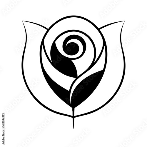 Black vector illustration of a snail shell design element in black style for a tattoo