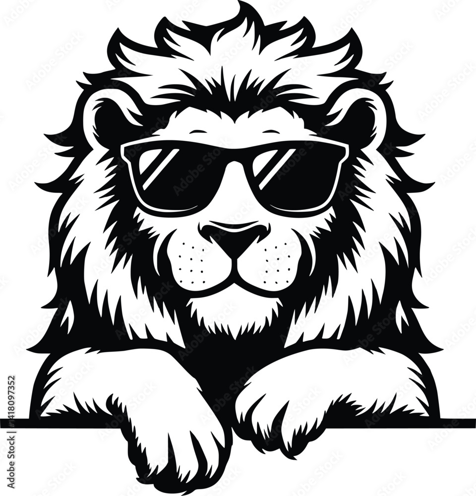 Obraz premium Lion Head, Lion Head Silhouette, Black and White Lion Head