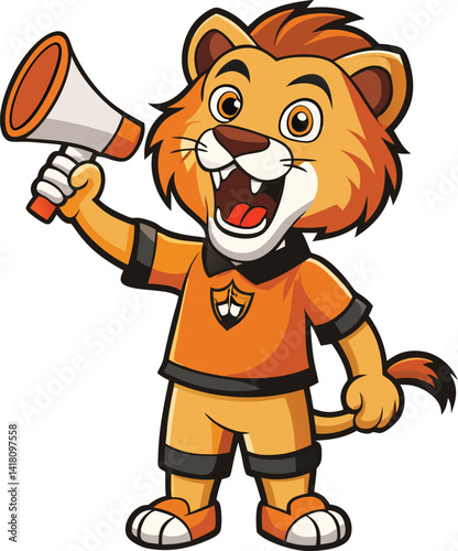 A cute cartoon lion cub, a funny orange and black striped animal character, smiles in this wild vector illustration, perfect for safari art or a zoo mascot