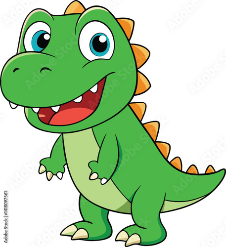 Cute green baby dragon vector illustration with fun cartoon animal character