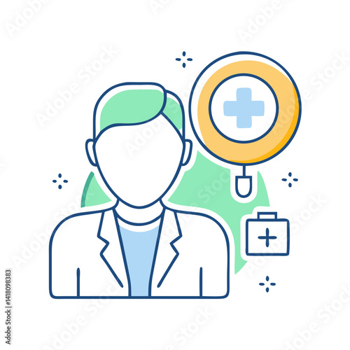 Medical specialist with magnifier.