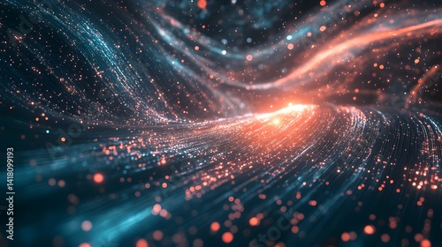 A cosmic visualization of metadata and EXIF data forming a galaxy of information, deep space aesthetic, glowing data streams