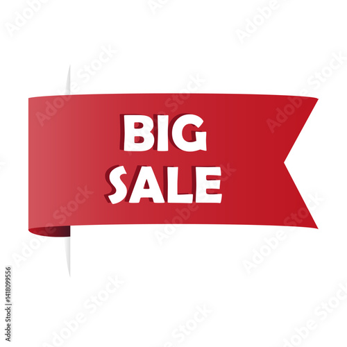 Obraz na płótnie Big sale ribbon. Discount banner tag. Red curved label. Vector promotion shape. w salonie