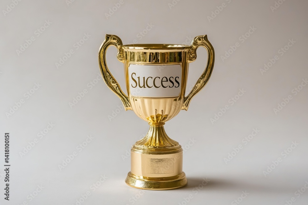 A golden trophy with the word 'Success' signifying achievement and victory. A golden trophy with the word 'Success' signifying achievement and victory.