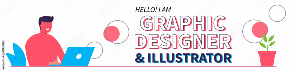 Creative Graphic Designer and Illustrator Banner for Portfolio or Social Media – Flat Style Vector Art for Freelancers and Artists to Showcase Design Skills and Attract Potential Clients Online Creative Graphic Designer and Illustrator Banner for Portfolio or Social Media – Flat Style Vector Art for Freelancers and Artists to Showcase Design Skills and Attract Potential Clients Online