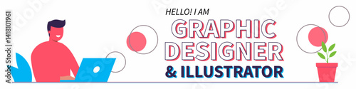 Creative Graphic Designer and Illustrator Banner for Portfolio or Social Media – Flat Style Vector Art for Freelancers and Artists to Showcase Design Skills and Attract Potential Clients Online