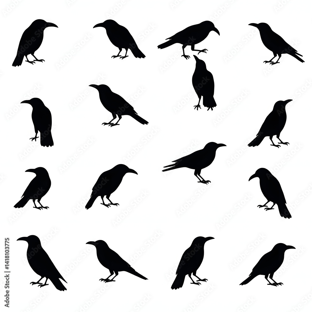 Chirpy Bird Sillouttee of Crow in different poses Chirpy Bird Sillouttee of Crow in different poses