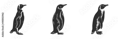 Penguin Silhouettes Set. Elegant Penguin Illustrations For Wildlife And Nature Themes. Isolated Vector Illustration Collection