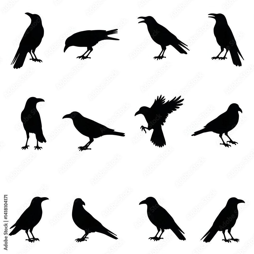 Fototapeta premium set of birds silhouettes for Crow with different poses