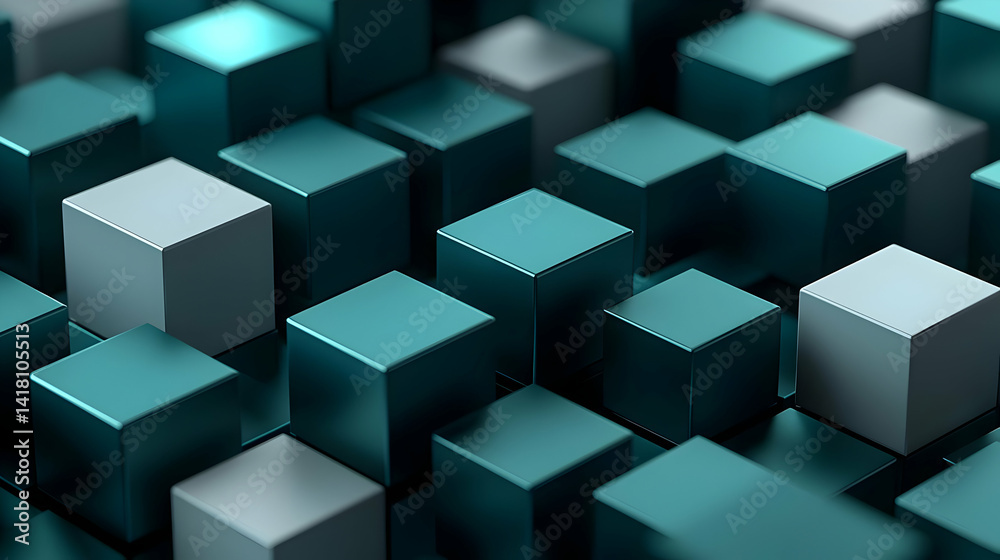 Abstract Geometric Pattern Of Teal And Gray Cubes Abstract Geometric Pattern Of Teal And Gray Cubes