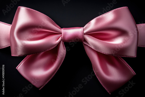Pink bow on black background, vibrant contrast catches the eye, simplicity and elegance combined in a striking visual composition.