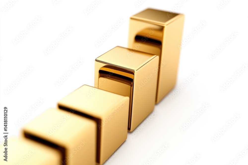 Ascending golden cubes represent growth, success, and progress in business or finance. Ascending golden cubes represent growth, success, and progress in business or finance.