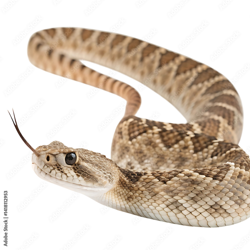 Fototapeta premium western diamondback in Transparent Background Closeup of a Boa Constrictor Showing Detailed Scales and Pattern
