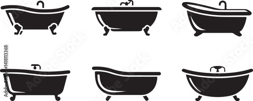 Bathtub Silhouette Vector Art Relaxation Bathroom Illustration Spa Tub Icon Design Home Interior Graphic Vintage Bath Collection