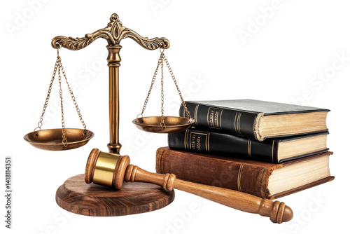 Justice Scales, Gavel and Law Books Legal Concept, Isolated on Transparent Background, law, justice, legal