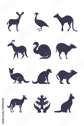 Australian Animals Silhouettes Vector Illustration Design Set