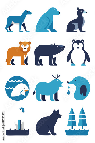 Geometric Arctic Animals Illustration: Polar Bear, Seal, Walrus