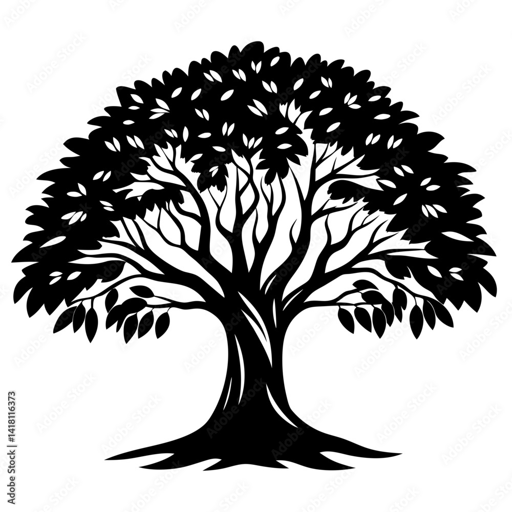 Obraz premium Silhouette of a lush tree with a full canopy and strong trunk