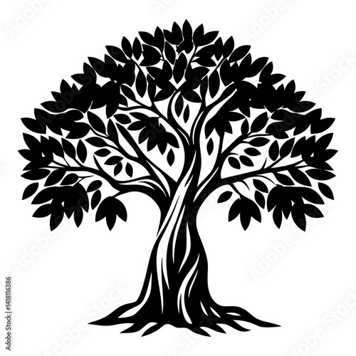 Striking black and white tree illustration depicting nature's enduring strength and resilience