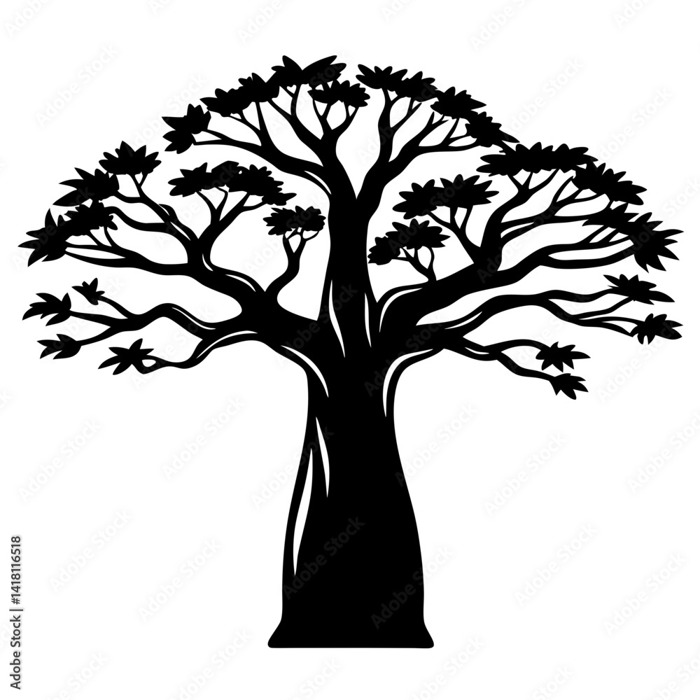 Fototapeta premium Stylized Silhouette of a Baobab Tree Symbolizing Strength and African Wildlife