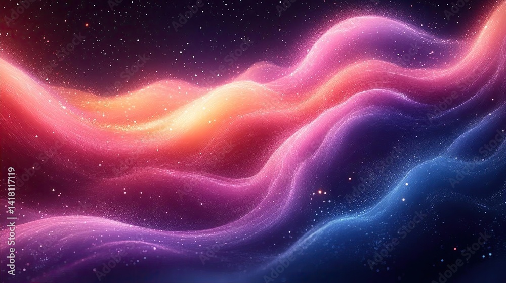 Obraz premium Abstract waves of vibrant colors flowing through a starry cosmic background, evoking serenity