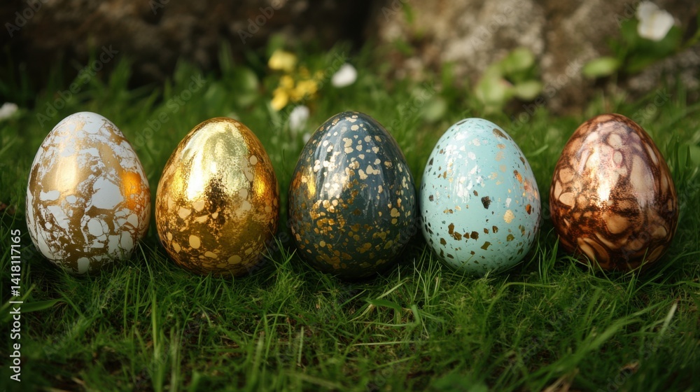 Colorful eggs in meadow Colorful eggs in meadow