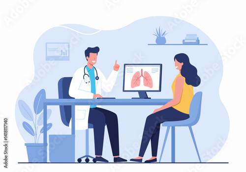 Doctor explaining lung health to a patient in a medical office. Illustration of a consultation about respiratory system