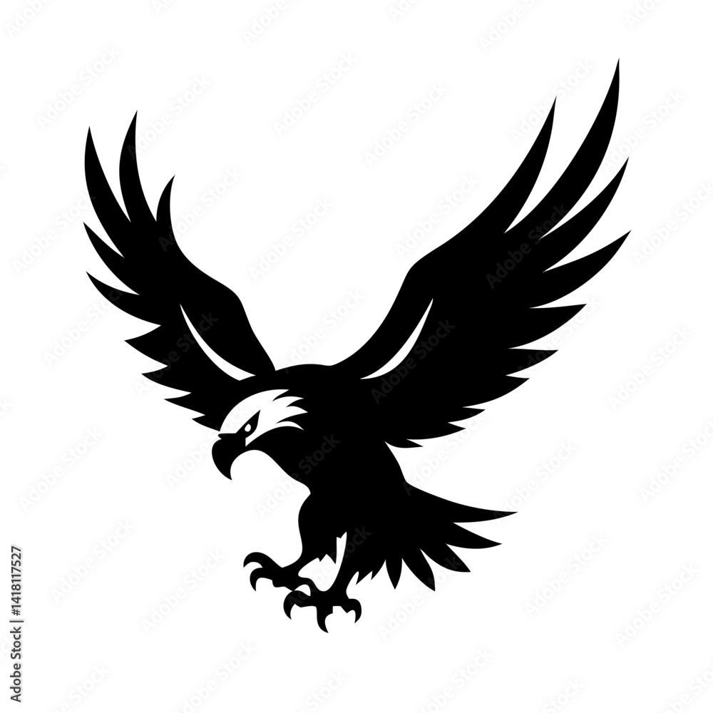 Fototapeta premium Black eagle silhouette vector illustration of a flying bird with outstretched wings