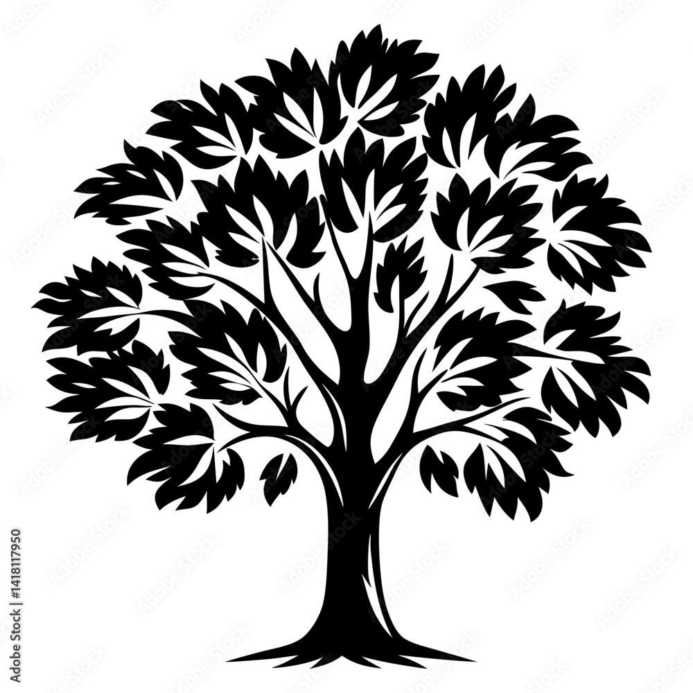 Obraz premium Stylized Silhouette of a Lush, Leafy Tree with a Rounded Canopy