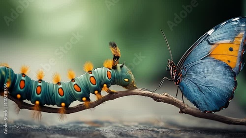 Transformation from caterpillar to butterfly occurs in vibrant natural setting