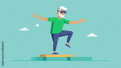 A VR parkour routine designed specifically for seniors helping them to improve their balance coordination and overall physical fitness in a safe and. Vector illustration