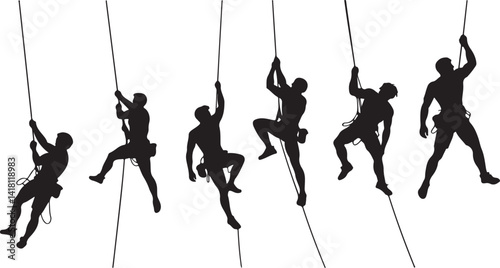 Silhouettes of People Climbing with Ropes