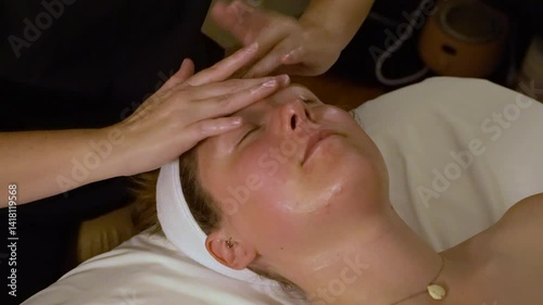 Woman getting facial at spa