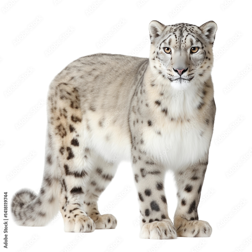 Fototapeta premium Majestic Snow Leopard Standing Proudly, png element with transparency