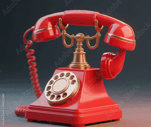 illustration of a red antique old landline phone