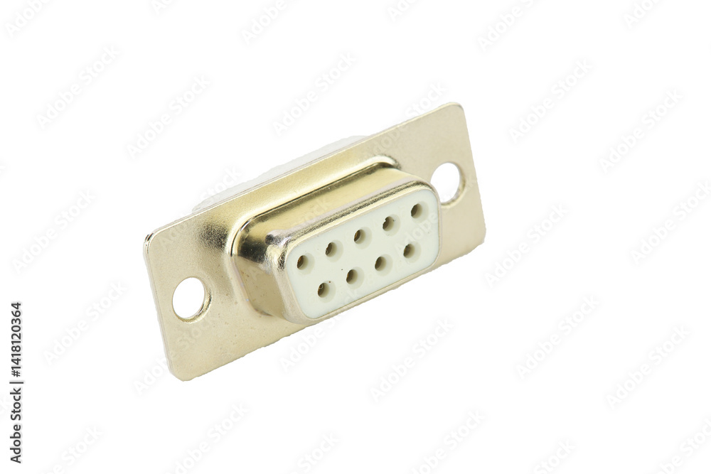 D-SUB 9 connector for digital signal transmission. Transparent background in PNG. D-SUB 9 connector for digital signal transmission. Transparent background in PNG.