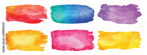 Set watercolor colorful grunge brush stroke ink splash rectangles border isolated on transparent background