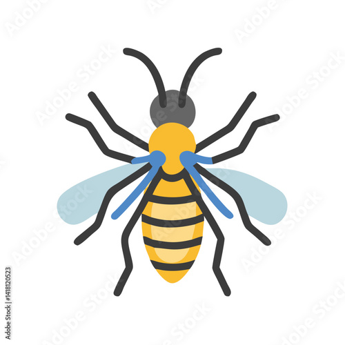 Cartoon wasp illustration on black background with wings