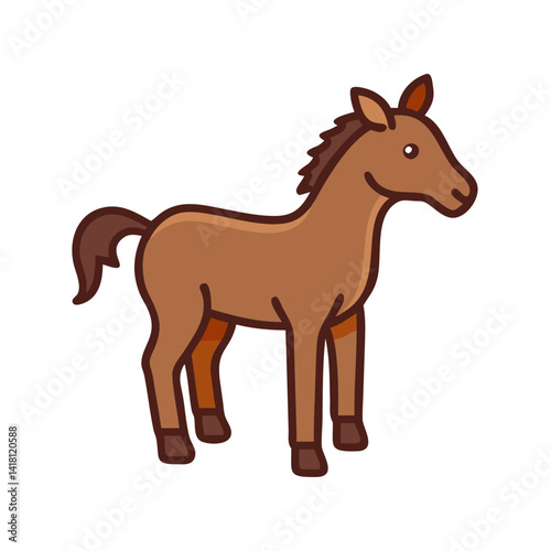 Cartoon Style Brown Horse Equine Illustration on Black
