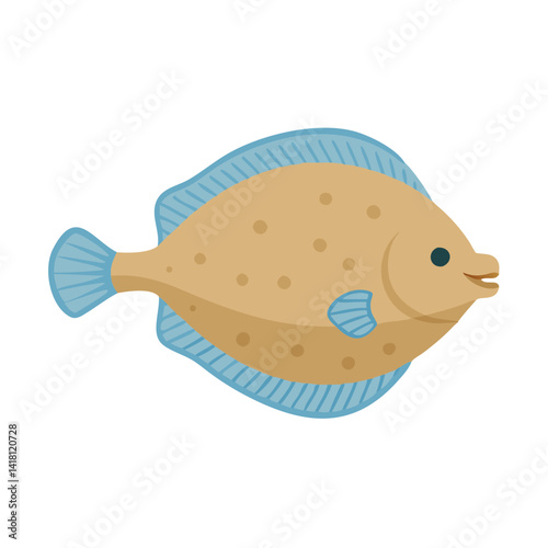 Cartoon Flounder Flatfish Vector Illustration Isolated on Black