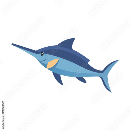 Cartoon Swordfish Illustration on Black Background, Aquatic Life