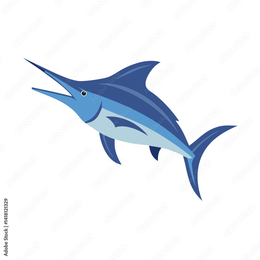 Obraz premium Cartoon Blue Marlin Illustration on a Black Background